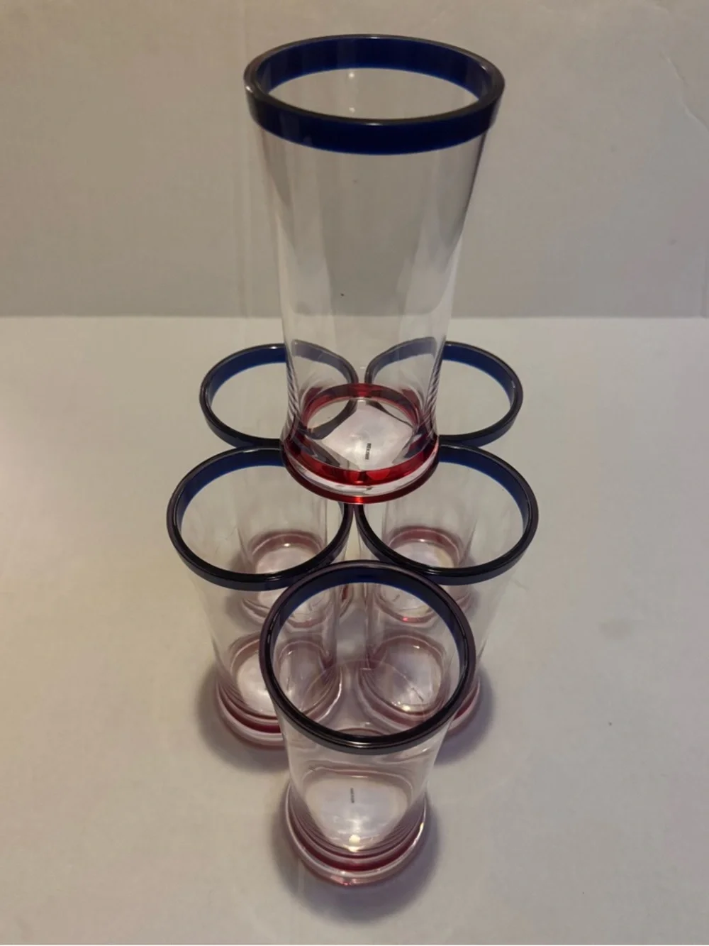NWOT 7pc Americana Acrylic Swirl Pitcher/Lid & Tumbler Set - Red/Blue